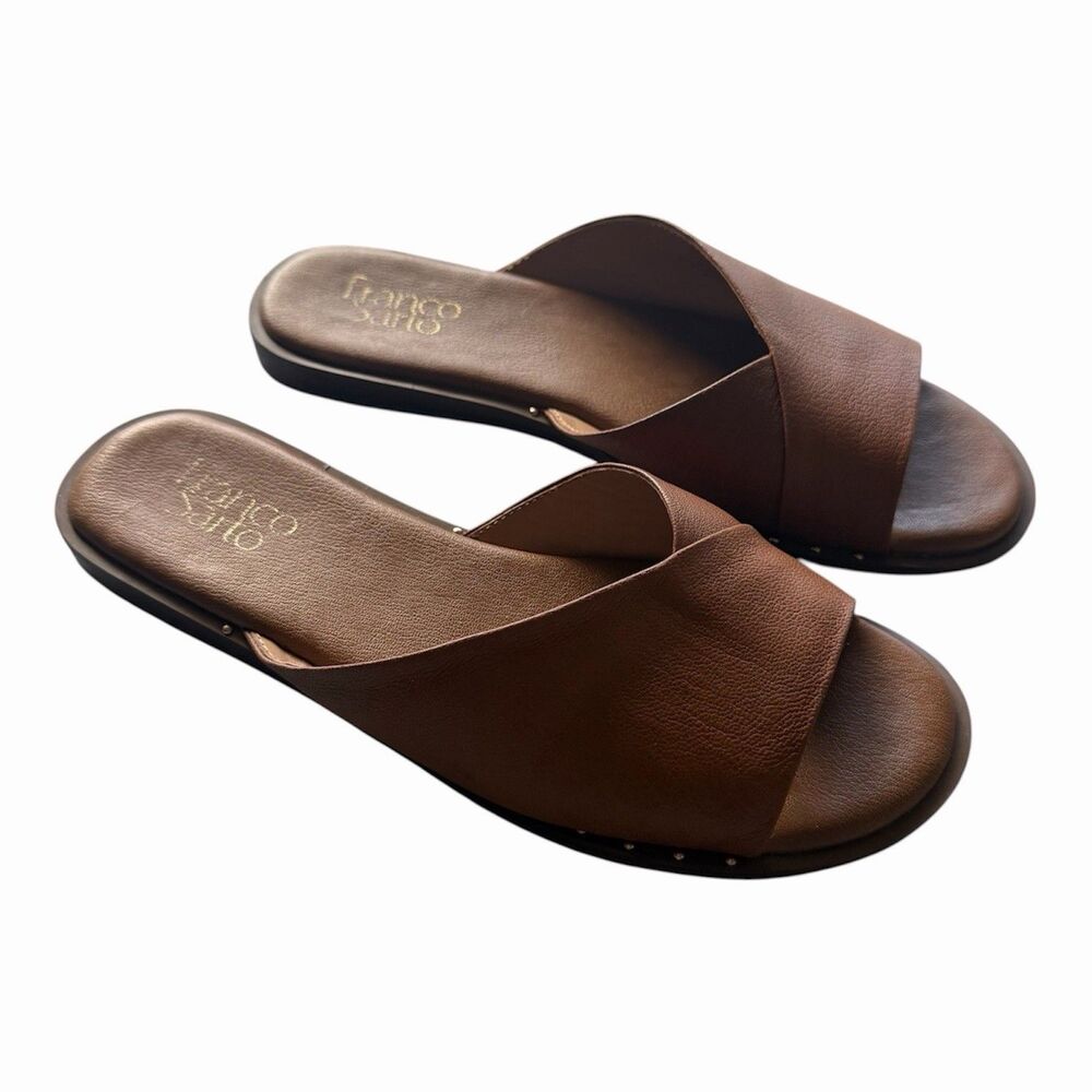 Franco Sarto Women’s 8 Brown Leather Open Toe Slip-On  Riviera Sandals
